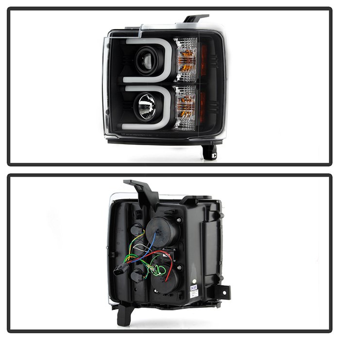 Chevy Silverado 15-19 2500/3500 HD Projector Headlights – Light Bar DRL – Black