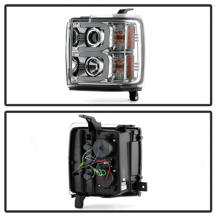 Chevy Silverado 15-19 2500/3500 HD Projector Headlights – Light Bar DRL – Chrome