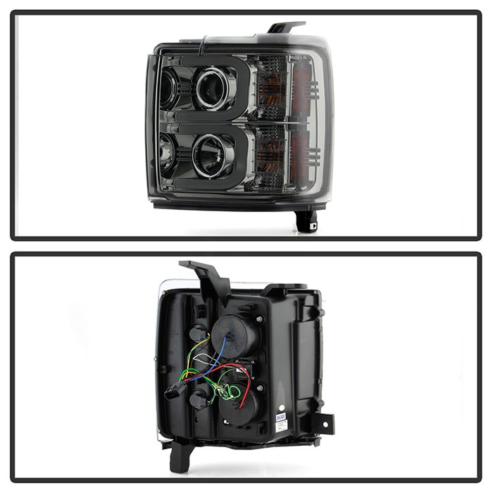 Chevy Silverado 15-19 2500/3500 HD Projector Headlights – Light Bar DRL – Smoke