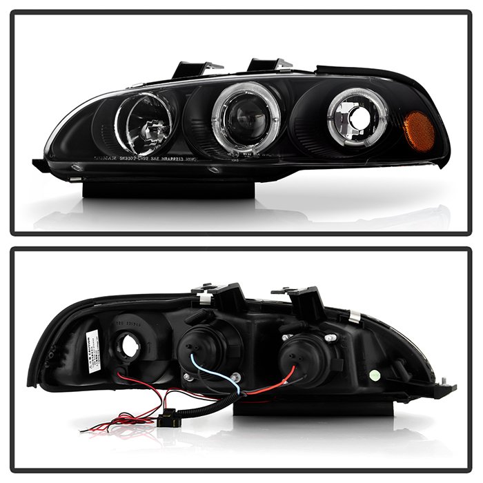 Honda Civic 92-95 2/3DR 1PC Projector Headlights – LED Halo – Amber Reflector – Black – High H1