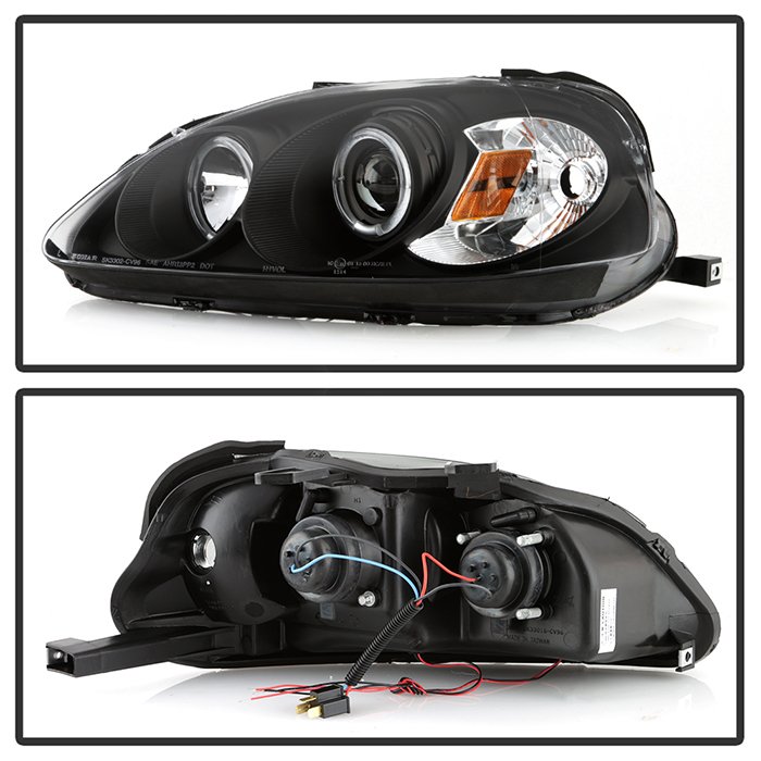 Honda Civic 99-00 Projector Headlights – LED Halo – Black – High H1 (Included) – Low H1