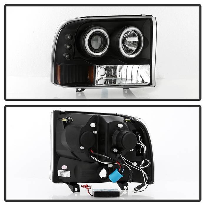Ford F250 Super Duty 99-04 / Ford Excursion 00-04 1PC Projector Headlights – Version 2 – CCFL Halo – LED ( Replaceable LEDs ) – Black – High H1