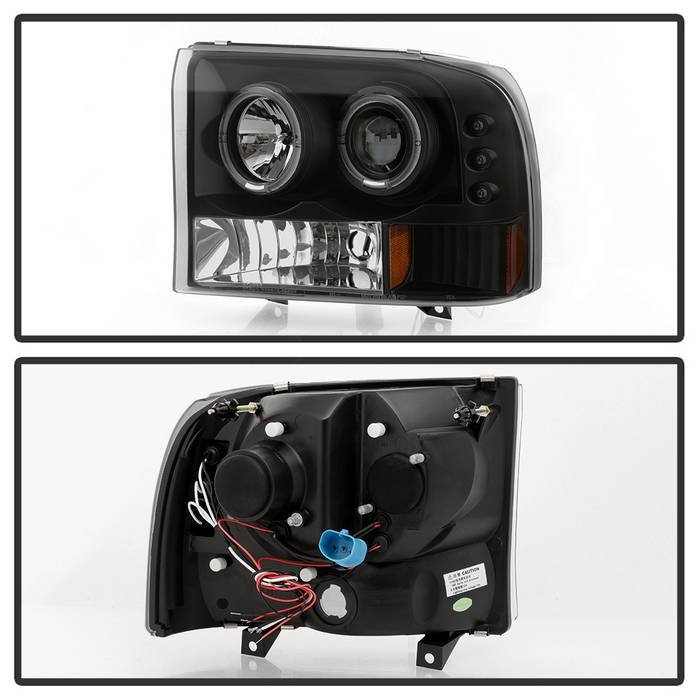 Ford F250 Super Duty 99-04 / Ford Excursion 00-04 1PC Projector Headlights – Version 2 – LED Halo – LED ( Replaceable LEDs ) – Black Smoke – High H1