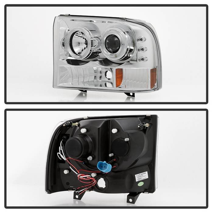 Ford F250 Super Duty 99-04 / Ford Excursion 00-04 1PC Projector Headlights – Version 2 – LED Halo – LED ( Replaceable LEDs ) – Chrome – High H1