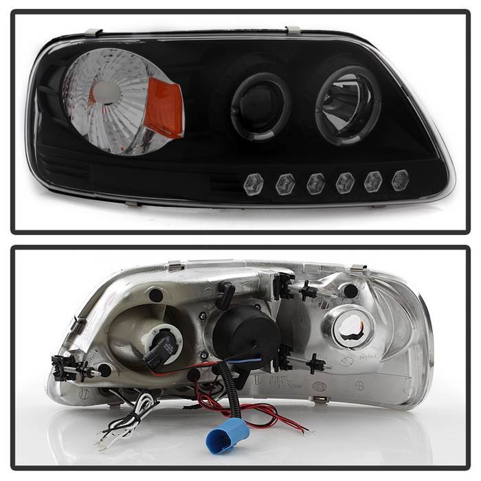 Ford F150 97-03 / Expedition 97-02 1PC Projector Headlights – ( Will Not Fit Manufacture Date Before 6/1997 ) – LED Halo – Amber Reflector – LED