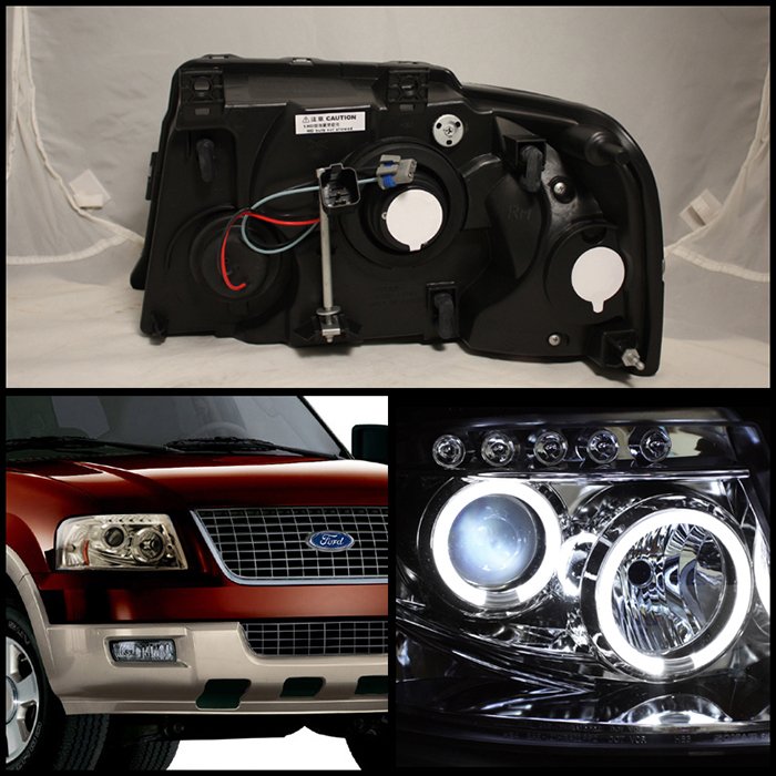 Ford Expedition 03-06 Projector Headlights – LED Halo – LED ( Replaceable LEDs ) – Chrome – High 9005