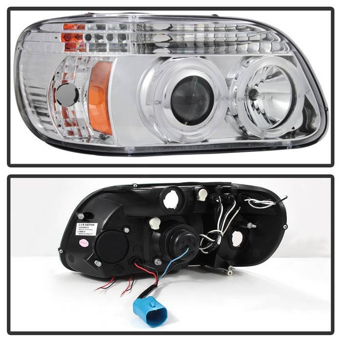 Ford Explorer 95-01 1PC Projector Headlights – LED Halo – Chrome – High H1 (Included) – Low H1
