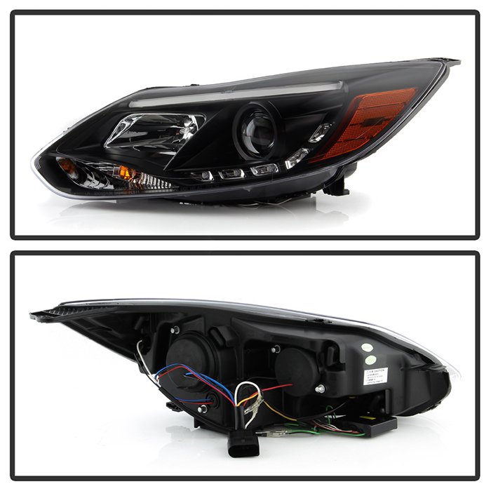 Ford Focus 12-14 Projector Headlights – Halogen Model Only ( Not Compatible With Xenon/HID Model ) – DRL – Black – High H1